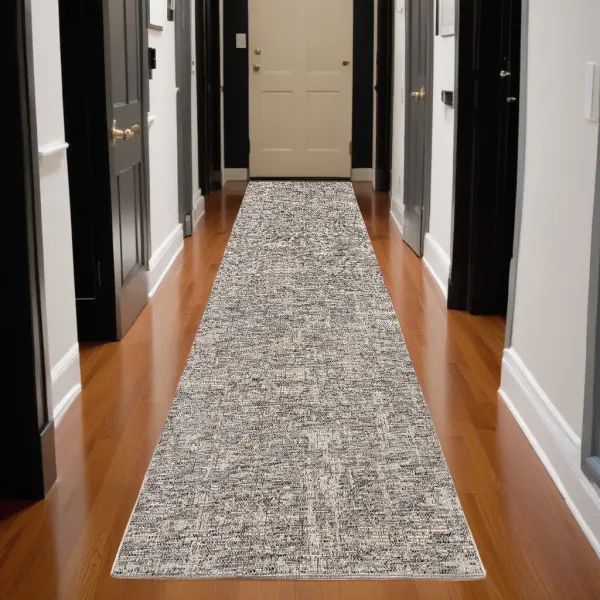 13' Runner Abstract Runner Rug - Gray And Ivory