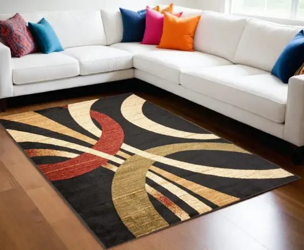 8' x 10' Abstract Geometric Area Rug - Black