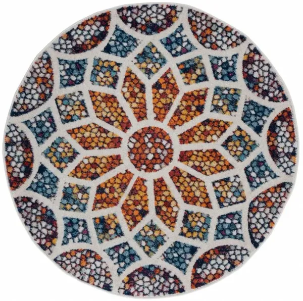 4' Round Floral Mosaic Area Rug - Multicolored