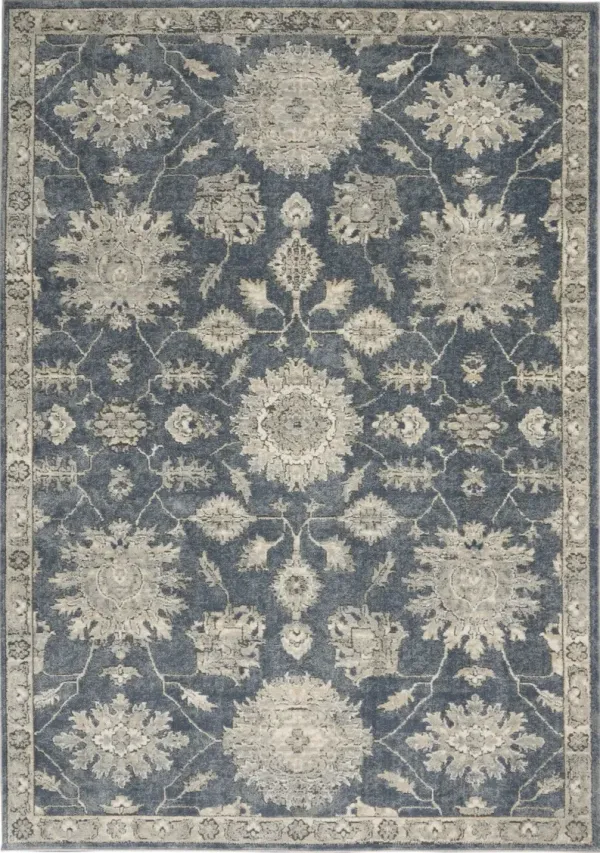 4' x 6' Oriental Power Loom Non Skid Area Rug - Blue And Beige