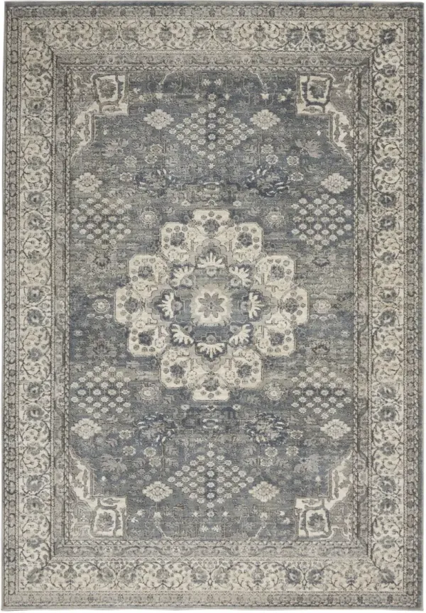 4' x 6' Oriental Power Loom Non Skid Area Rug - Gray And Ivory