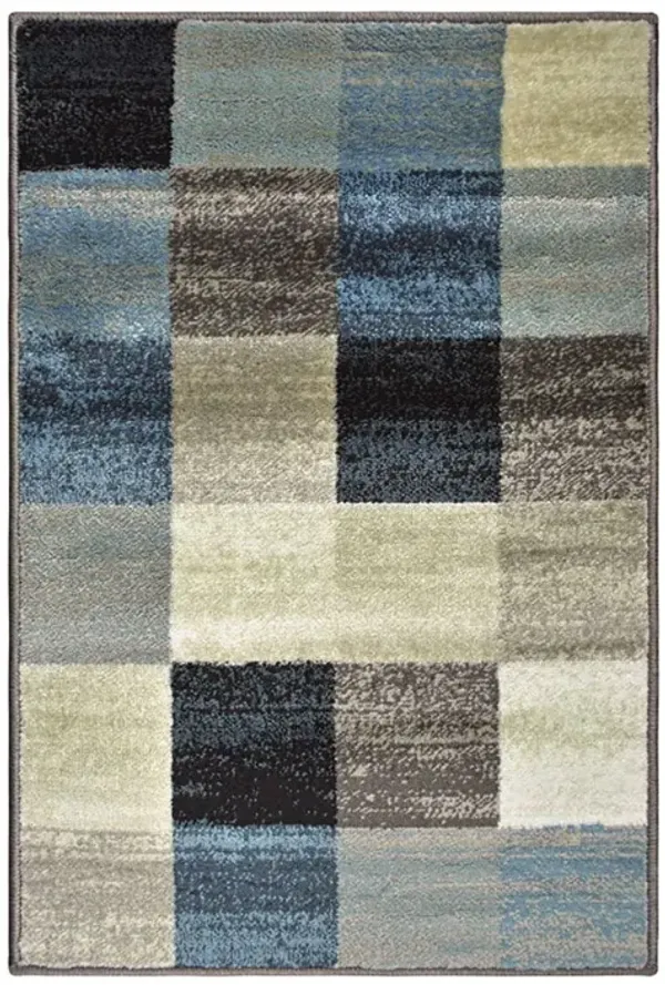 2' x 3' Geometric Power Loom Stain Resistant Area Rug - Blue And Teal