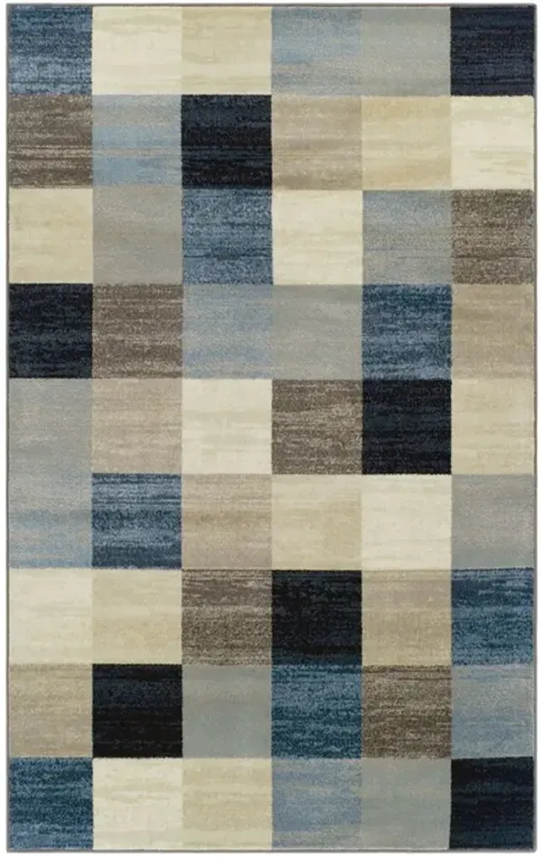 4' x 6' Geometric Power Loom Stain Resistant Area Rug - Blue And Teal