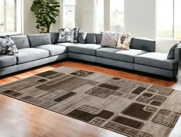 6.6' x 9.5' Geometric Area Rug - Brown