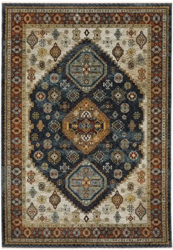 10' x 13' Oriental Power Loom Stain Resistant Area Rug With Fringe - Blue Red Beige Orange Gold And Tan