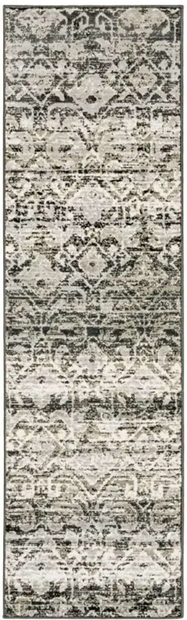 2.2' x 7.6' Geometric Power Loom Stain Resistant Runner Rug - Grey And Ivory