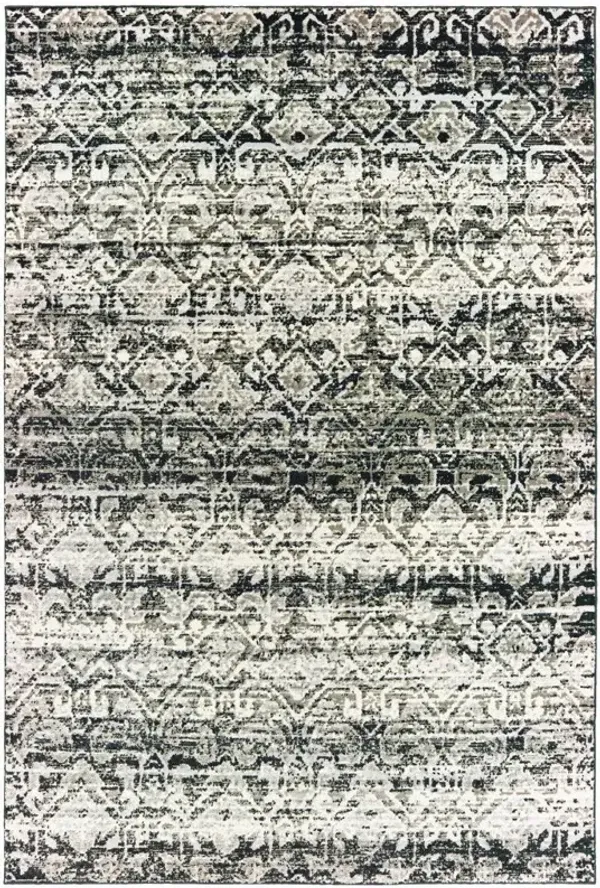 3.8' x 5.4' Geometric Power Loom Stain Resistant Area Rug - Grey And Ivory