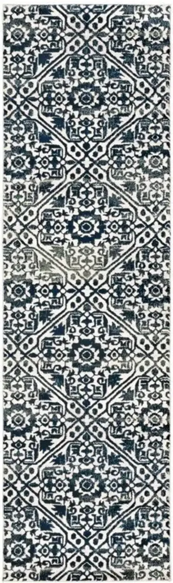 2' x 8' Geometric Power Loom Stain Resistant Runner Rug - Navy And Ivory