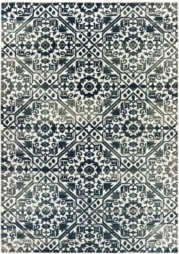 9.8' x 12.8' Geometric Power Loom Stain Resistant Area Rug - Navy And Ivory