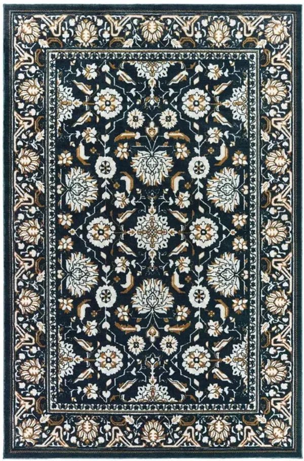 8' x 11' Oriental Power Loom Stain Resistant Area Rug - Navy Caramel And Ivory