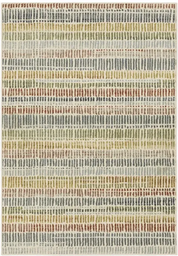 5' x 7' Geometric Power Loom Stain Resistant Area Rug - Ivory Blue Green Red And Gold