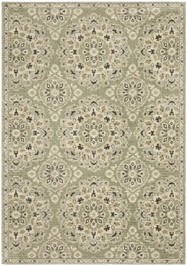 10' x 13' Floral Power Loom Stain Resistant Area Rug - Green Ivory Gray And Tan