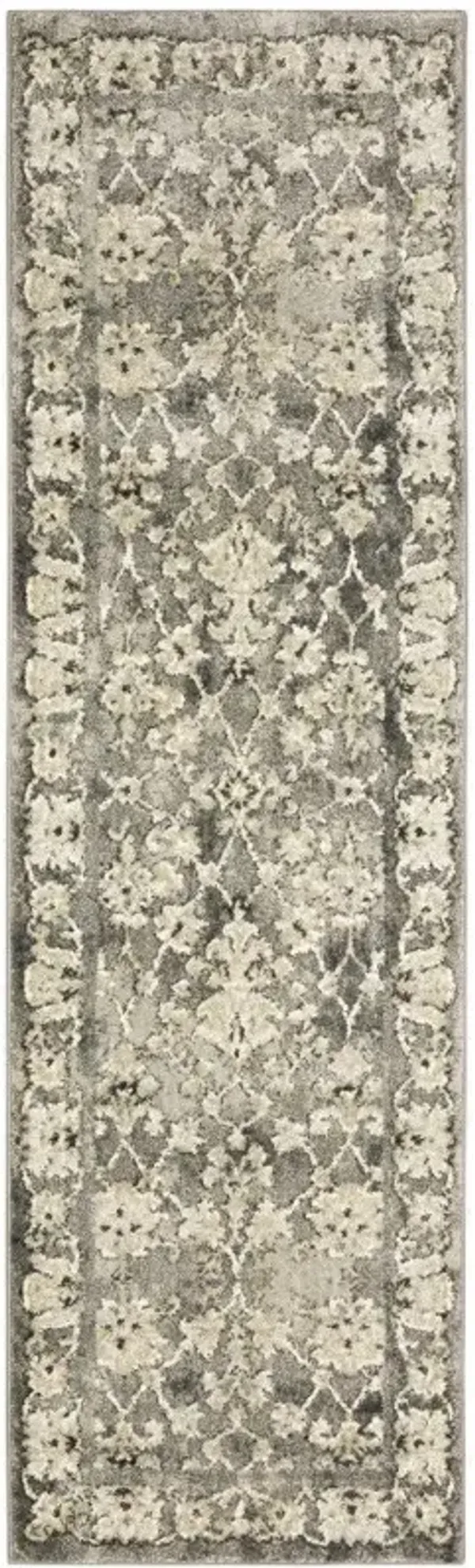 2' x 8' Oriental Power Loom Stain Resistant Runner Rug - Gray Beige Tan And Brown