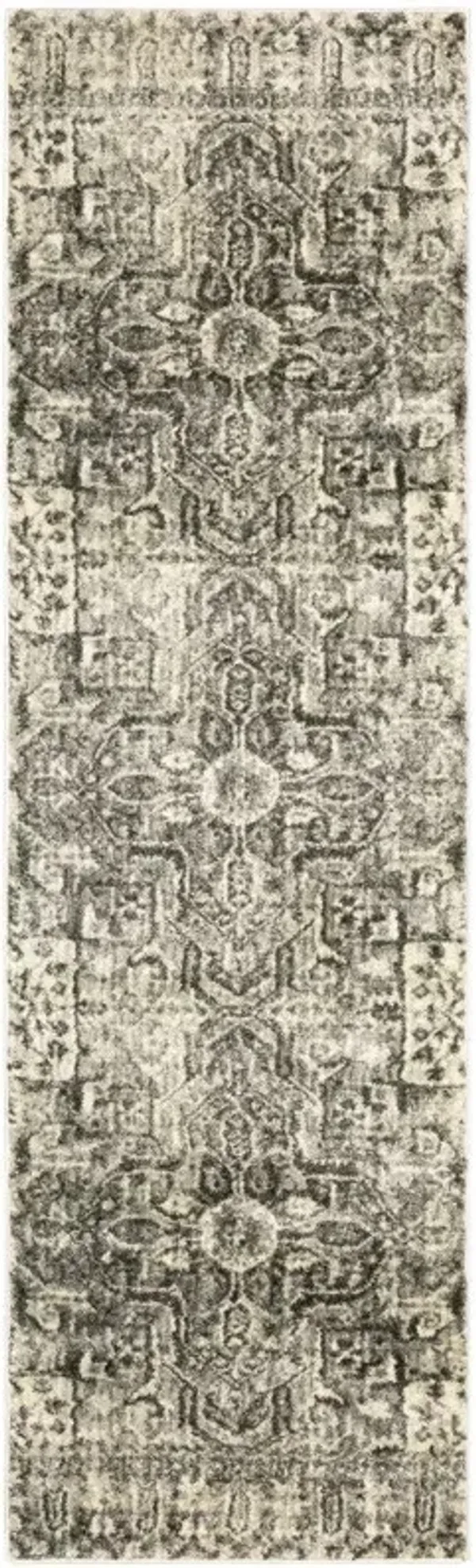 2' x 8' Oriental Power Loom Stain Resistant Runner Rug - Gray Ivory And Brown