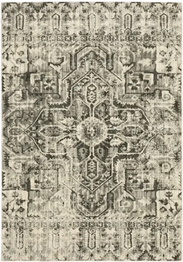 5' x 8' Oriental Power Loom Stain Resistant Area Rug - Gray Ivory And Brown