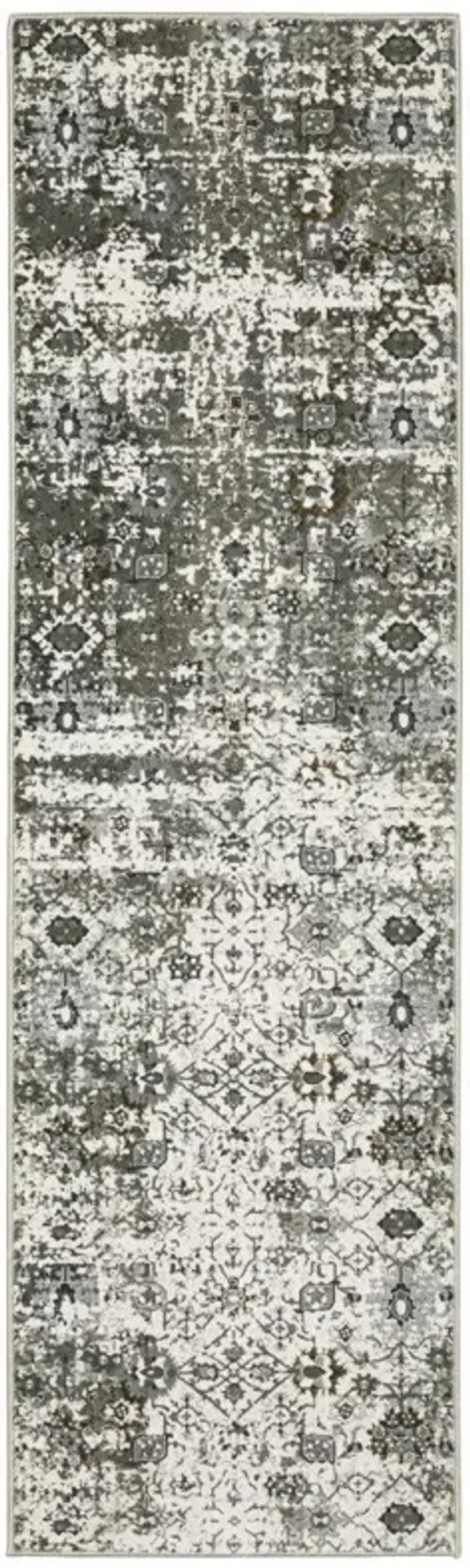 2' x 8' Oriental Power Loom Stain Resistant Runner Rug - Ivory Gray Charcoal Rust Gold And Brown