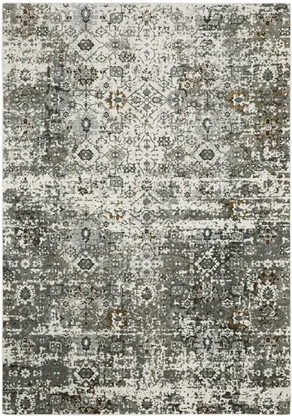 10' x 13' Oriental Power Loom Stain Resistant Area Rug - Ivory Gray Charcoal Rust Gold And Brown