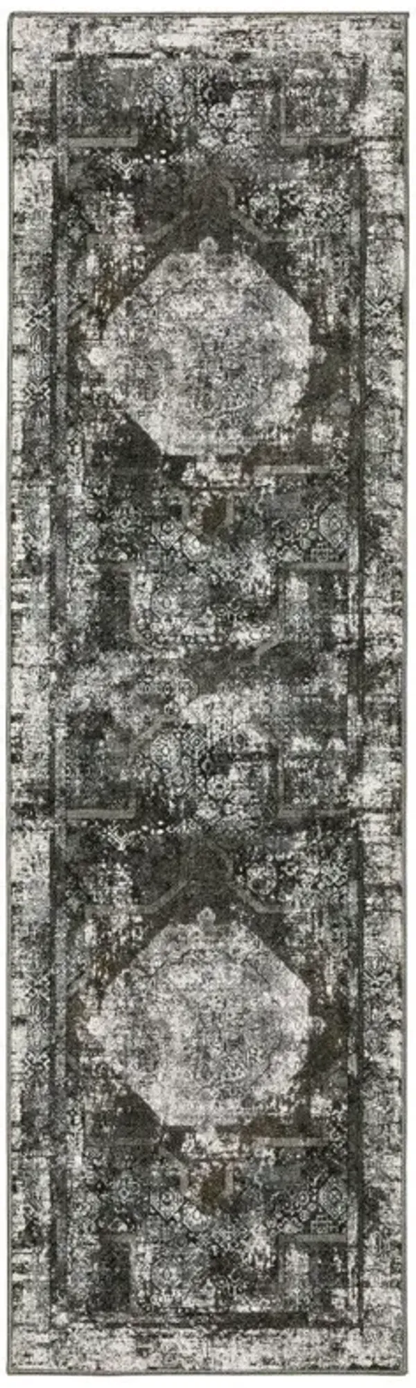 2' x 8' Oriental Power Loom Stain Resistant Runner Rug - Charcoal Rust Gray Blue Ivory And Brown