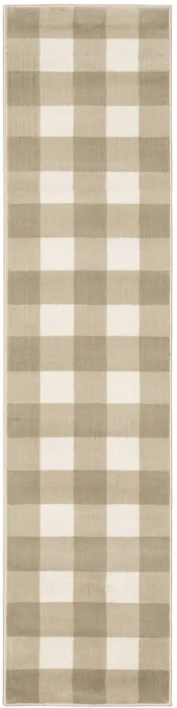 2' x 8' Geometric Power Loom Stain Resistant Runner Rug - Beige And Ivory