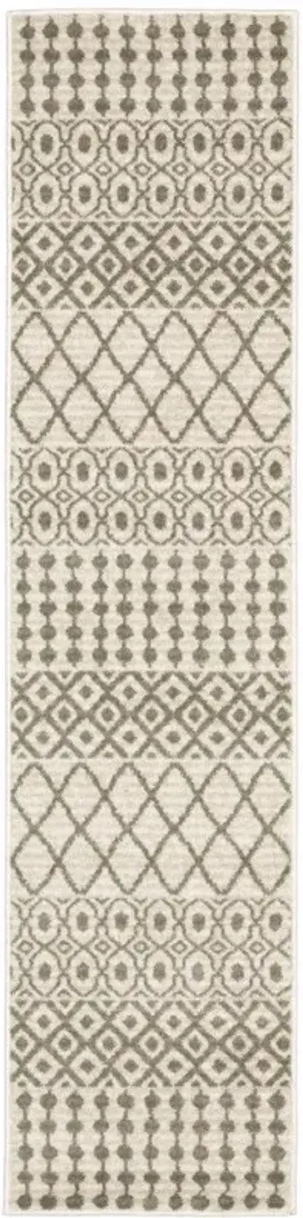 1.8' x 7.6' Geometric Power Loom Stain Resistant Runner Rug - Ivory And Grey