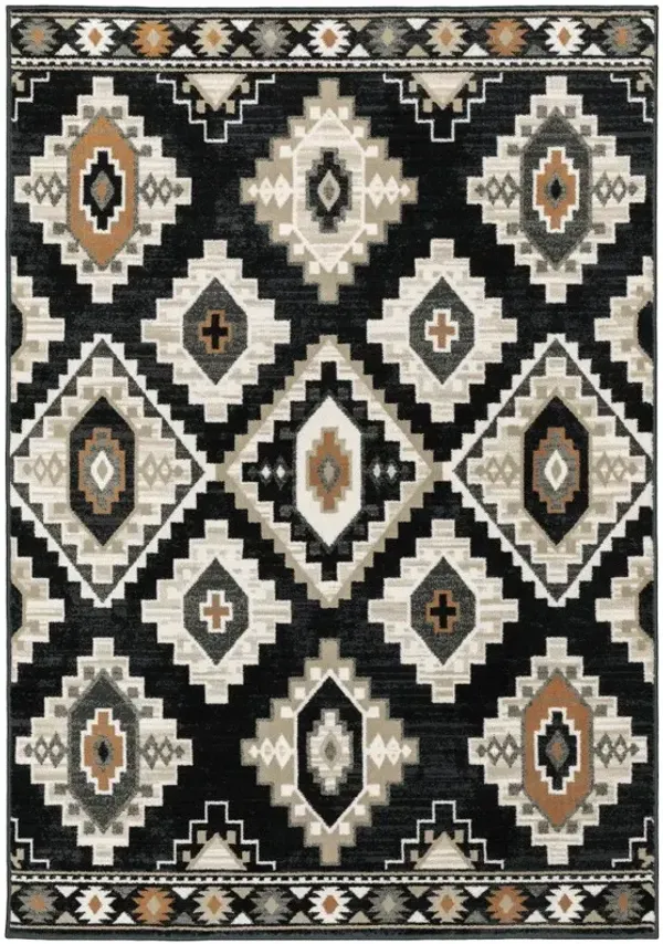 10' x 13' Southwestern Power Loom Stain Resistant Area Rug - Black Gray Tan Orange And Ivory