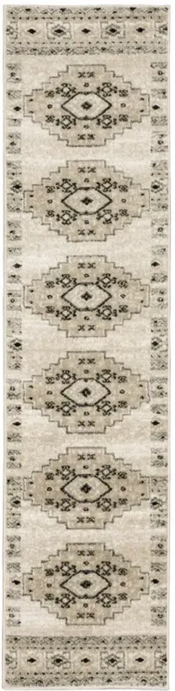 2' x 8' Southwestern Power Loom Stain Resistant Runner Rug - Ivory Gray Black And Ivory