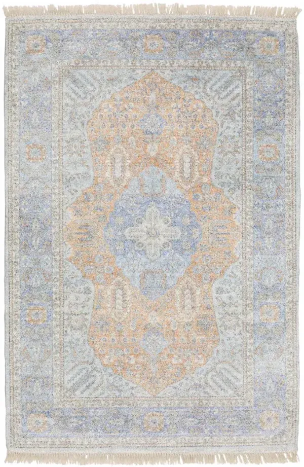 8' x 10' Oriental Hand Loomed Stain Resistant Area Rug With Fringe - Blue And Red