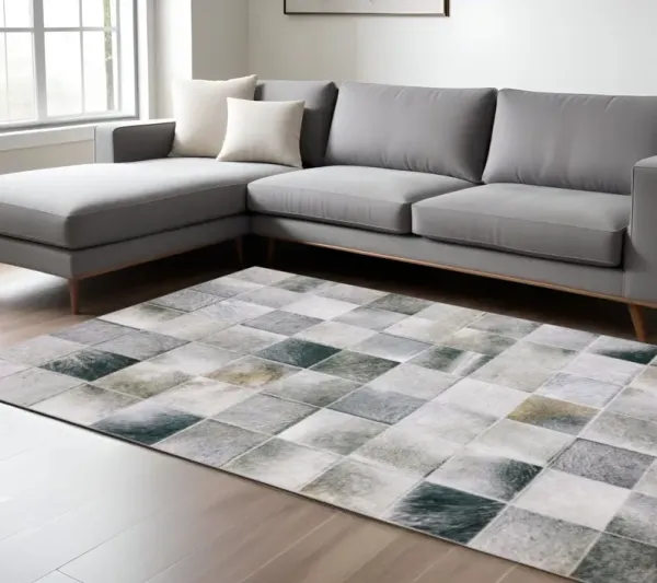 8' x 10' Geometric Power Loom Stain Resistant Area Rug - Gray Charcoal Brown And Beige