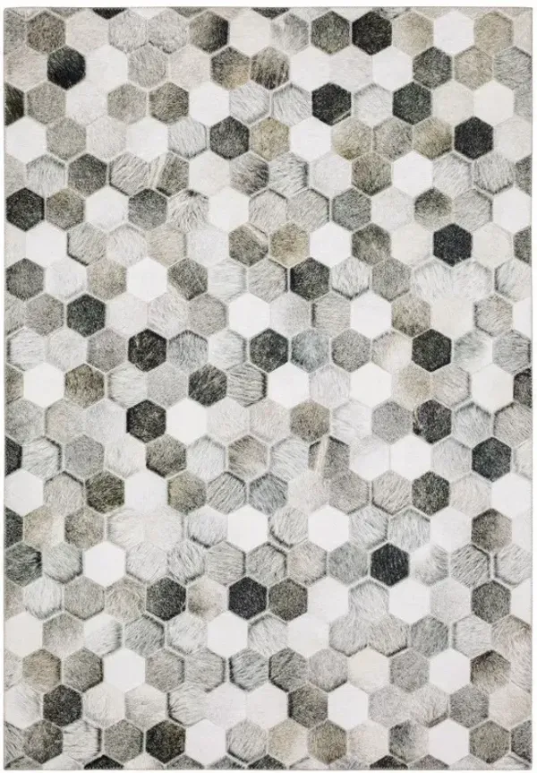 5' x 7' Geometric Power Loom Stain Resistant Area Rug - Gray Charcoal Brown Tan And Ivory