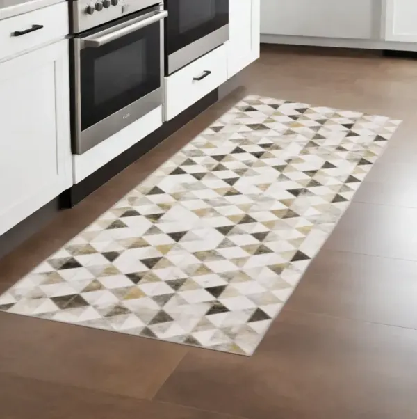 2' x 8' Geometric Power Loom Stain Resistant Runner Rug - Beige Brown Gray And Ivory