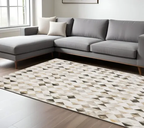 8' x 10' Geometric Power Loom Stain Resistant Area Rug - Beige Brown Gray And Ivory