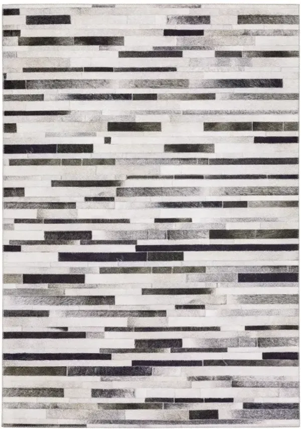 5' x 7' Geometric Power Loom Stain Resistant Area Rug - Gray Charcoal And Beige