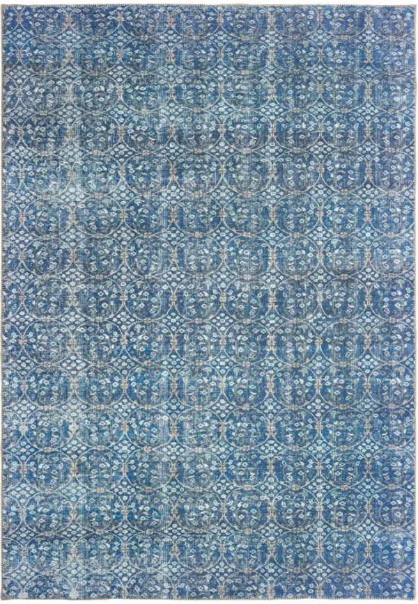 4' x 6' Floral Power Loom Stain Resistant Area Rug - Blue And Brown