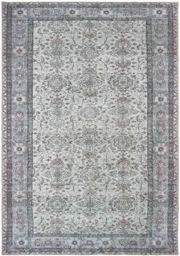 8' x 10' Oriental Power Loom Stain Resistant Area Rug - Ivory And Blue