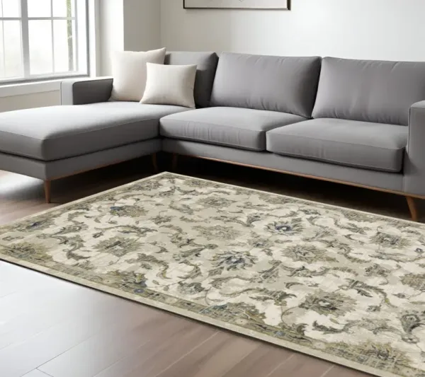 10' x 13' Oriental Power Loom Stain Resistant Area Rug - Beige Gold Blue And Gray