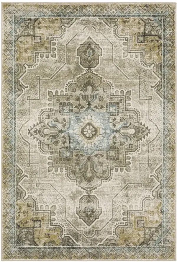 10' x 13' Oriental Power Loom Stain Resistant Area Rug - Gray Blue Beige And Gold