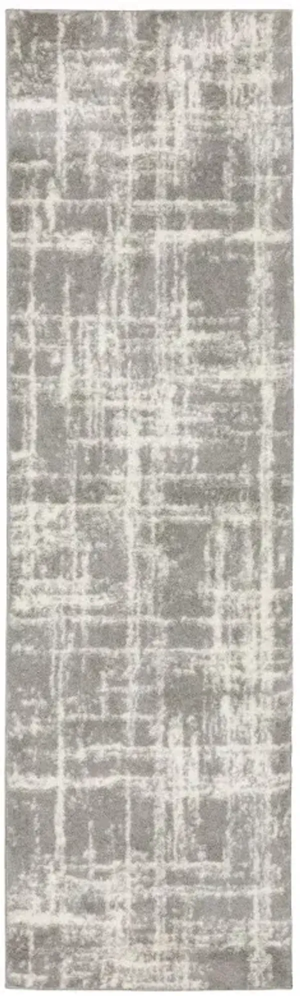 2' x 8' Abstract Shag Power Loom Stain Resistant Runner Rug - Gray And Ivory
