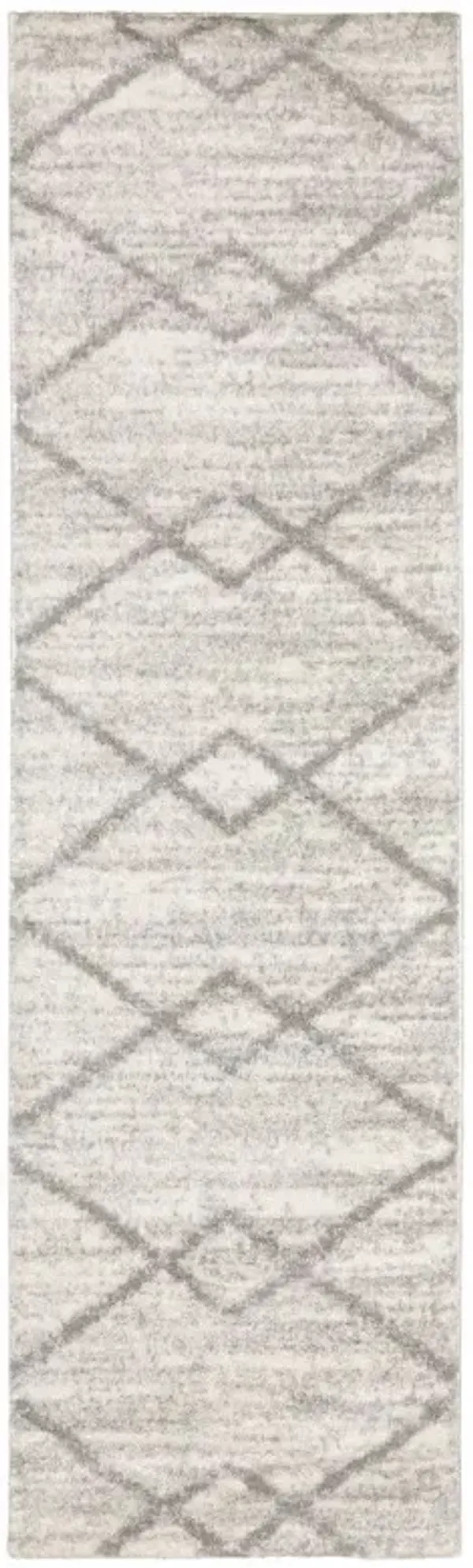 2.2' x 7.6' Geometric Shag Power Loom Stain Resistant Runner Rug - Ivory And Grey
