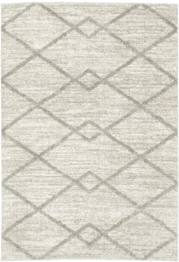 2' x 3' Geometric Shag Power Loom Stain Resistant Area Rug - Ivory And Grey