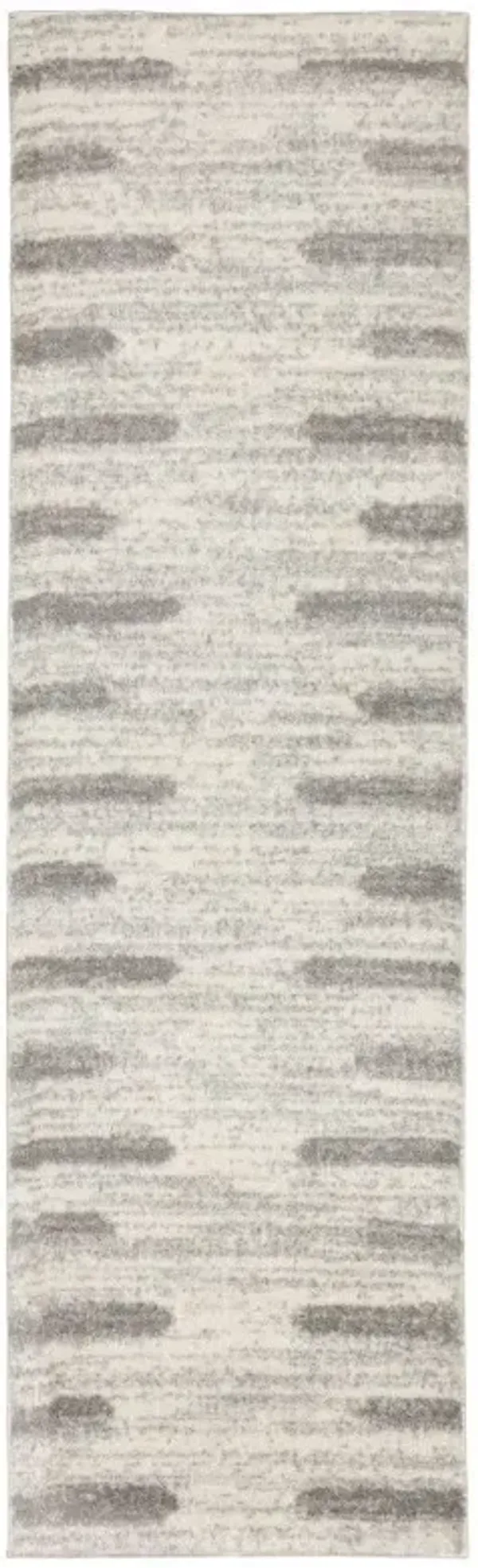 2' x 8' Geometric Shag Power Loom Stain Resistant Runner Rug - Ivory And Gray