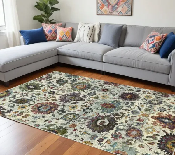 7' x 10' Oriental Power Loom Area Rug - Purple And Gray