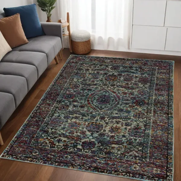 5' x 7' Oriental Power Loom Area Rug - Blue And Purple