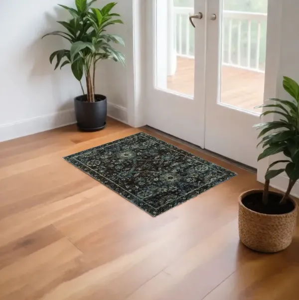 3' x 5' Oriental Power Loom Area Rug - Navy Blue