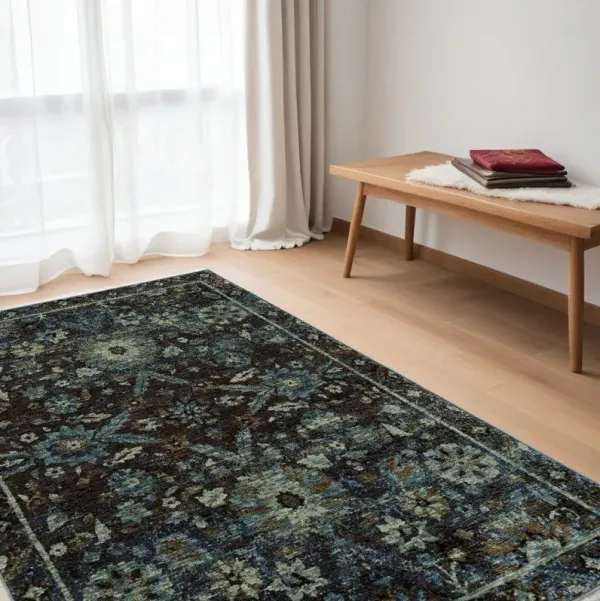 5' x 7' Oriental Power Loom Area Rug - Navy Blue