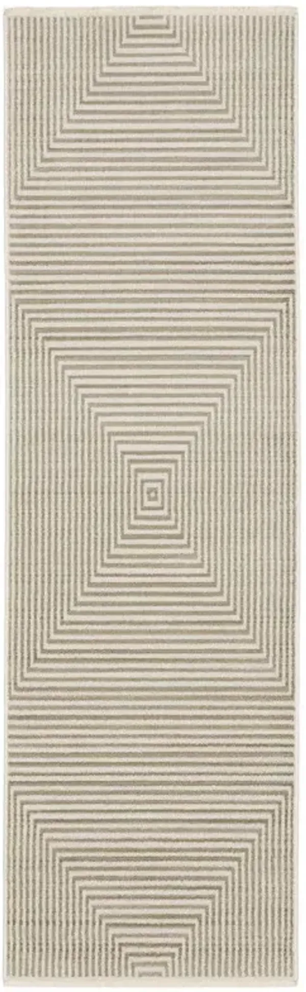 8' Geometric Power Loom Runner Rug With Fringe - Ivory Beige Taupe And Tan