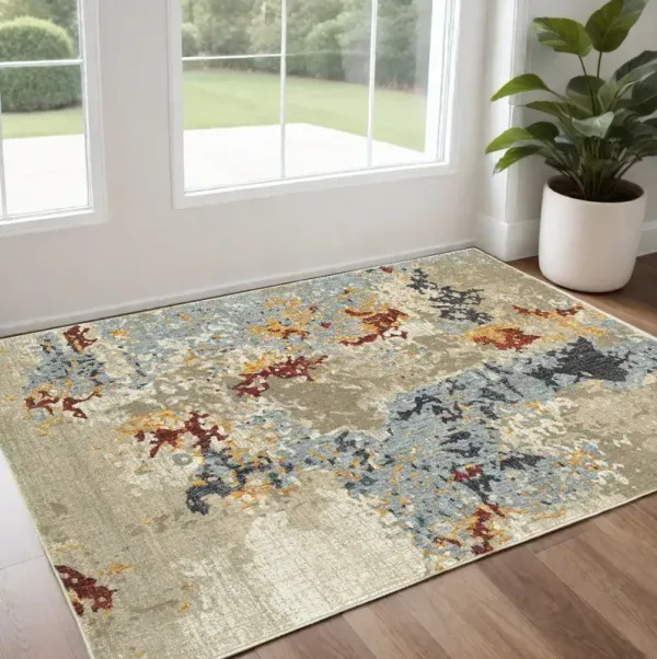 3' x 5' Abstract Power Loom Area Rug - Beige And Blue