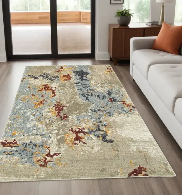 5' x 7' Abstract Power Loom Area Rug - Beige And Blue