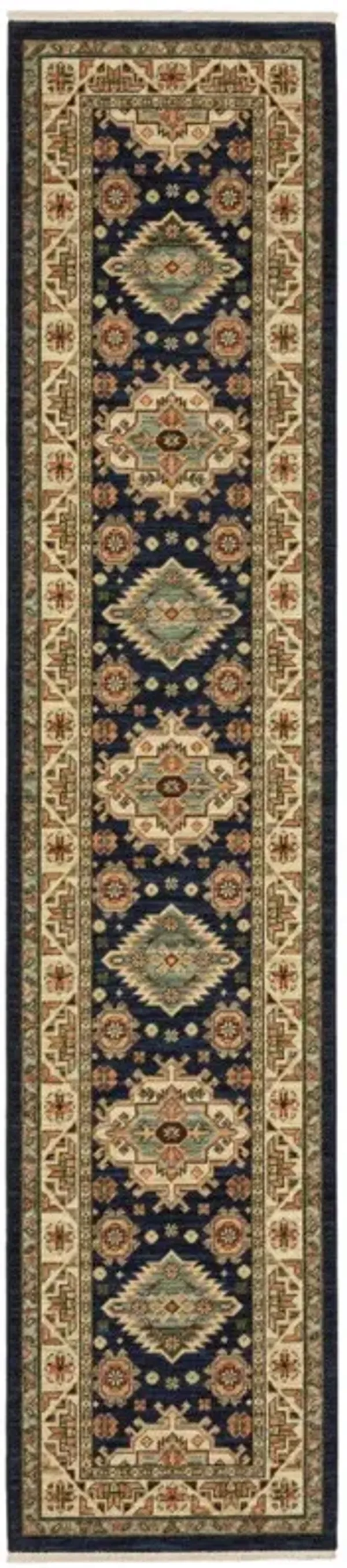 12' Oriental Power Loom Runner Rug - Blue And Orange