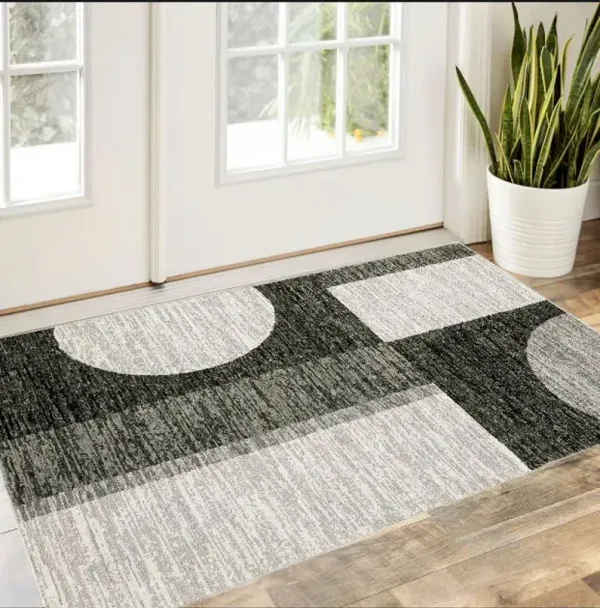 3' x 5' Geometric Power Loom Area Rug - Ivory And Gray