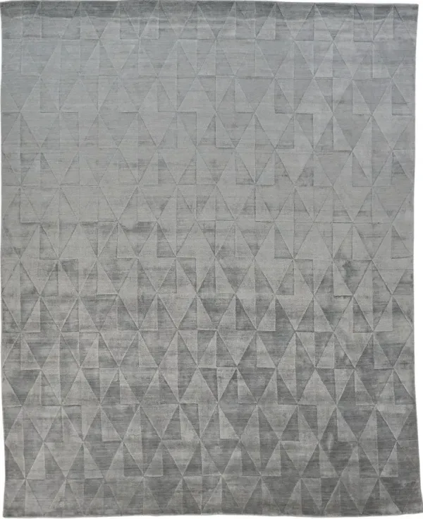 8' x 10' Geometric Hand Woven Area Rug - Gray Ivory And Silver